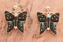 Calvin Begay Night Sky Design Sterling Silver Butterfly Earrings